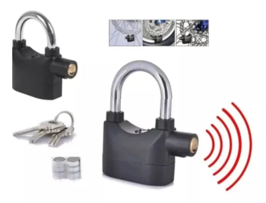 Padlock Alarm Bicycles Motorcycles Doors Alarm Lock Black