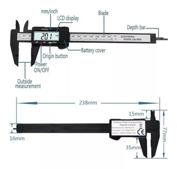Digital Vernier Caliper Carbon Fiber LCD 150mm 6 Inch
