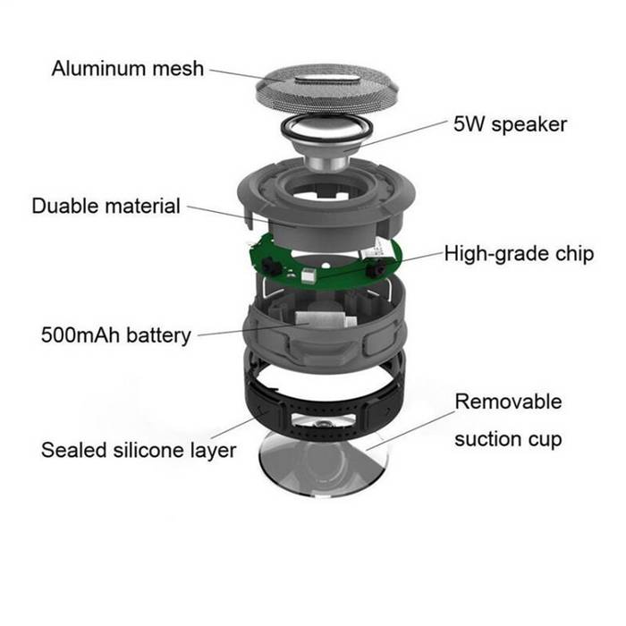 Mini Portable Waterproof Bluetooth Speaker with Suction Cup 